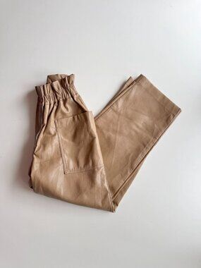 Aritzia WILFRED Caroline Tan Vegan Leather High Waisted Paperbag Pants, Size 00